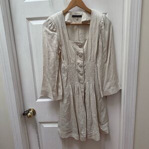 Ellison Cream Mini Dress with Button Front and Smocked Waist